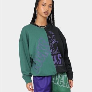 Milwaukee Bucks NBA Basketball Green Purple Black Sweatshirt Top size XL